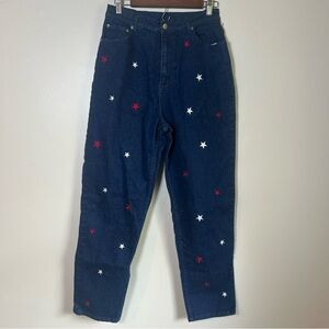 Vintage Womens Jeans Blue Denim Embroidered Stars High Waisted Size 14